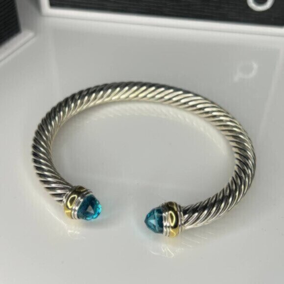 Authentic david yurman women's cable bracelet blue topaz and sterling silver - Picture 2 of 6